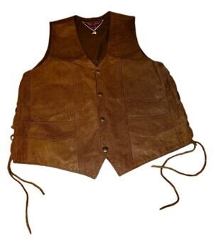 Vintage MOB Genuine Leather Brown Motorcycle Biker Vest Size Medium Laced Sides